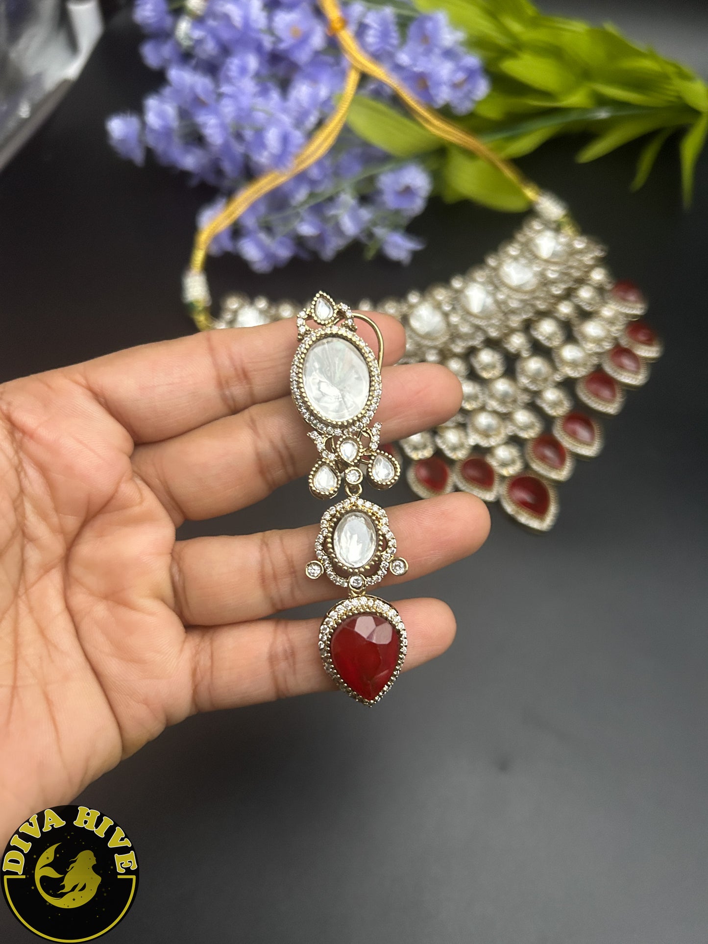 Maharani Moissanite and Polki Bridal | Semi Bridal Set - Necklace -Diva Exclusive, Doublet, Kundan, moissanite, Necklace - Divahive