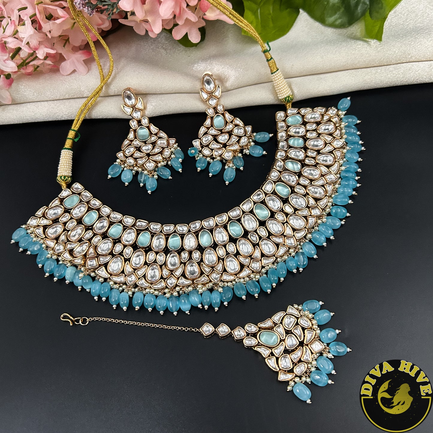 Manyata 22K Gold Plated Kundan Bridal / Semi Bridal Necklace Set