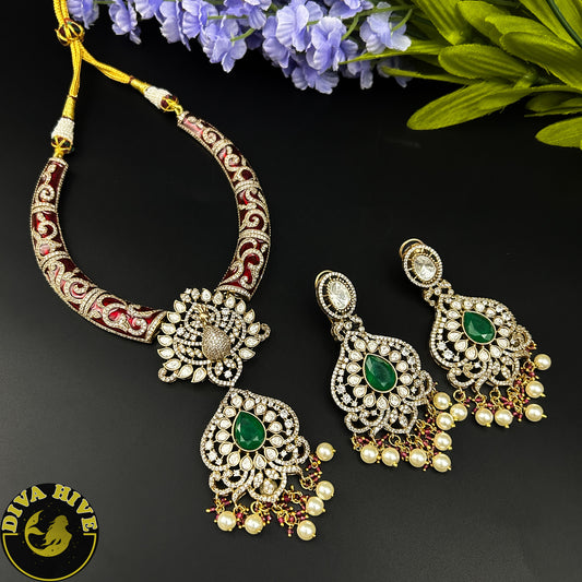 Tamanna Meenakari Moissanite Hasli Necklace - Necklace -Diva Exclusive, featured, moissanite, Necklace - Divahive