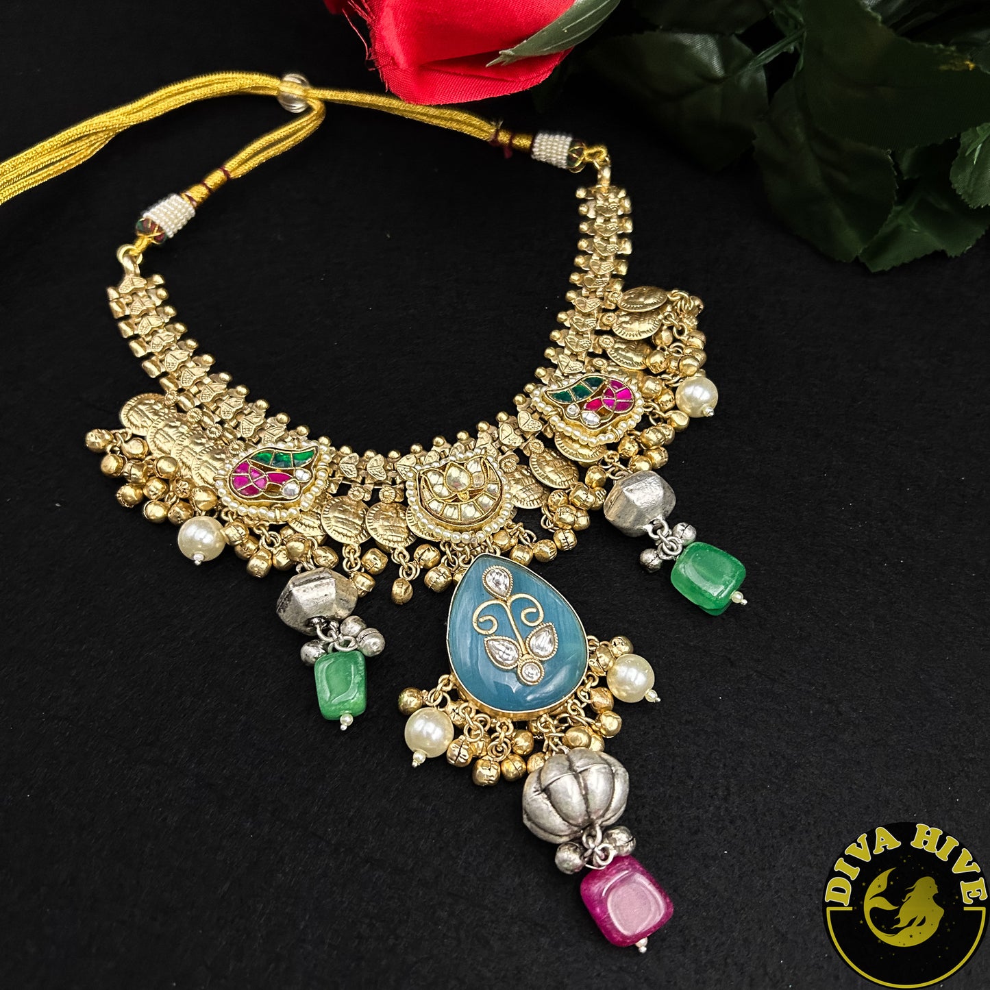 Samaira Fusion Necklace - -925Silver, Diva Exclusive, Fusion, Kundan, Necklace - Divahive