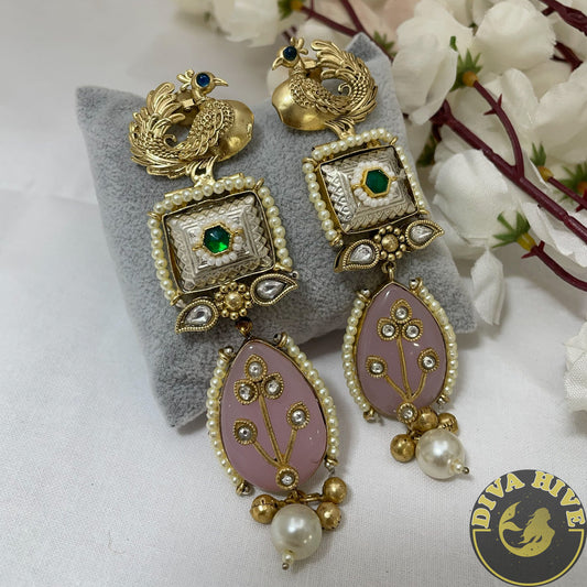 Meenakari Peacock Embossed Earring | Diva Exclusive Earring | Silver Earring - Earring -925Silver, Diva Exclusive, Earing, Earring, Fusion, Jhumka, Silver - Divahive