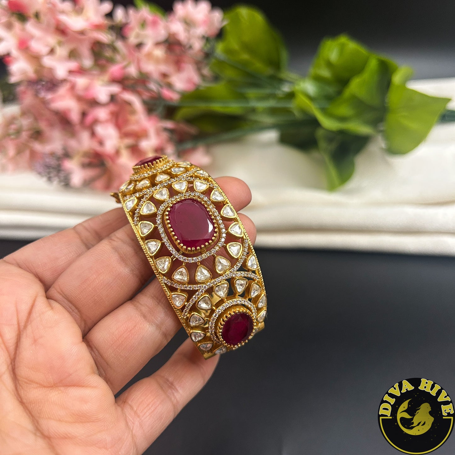 Nayra 22k Gold Plated Moissanite Kada