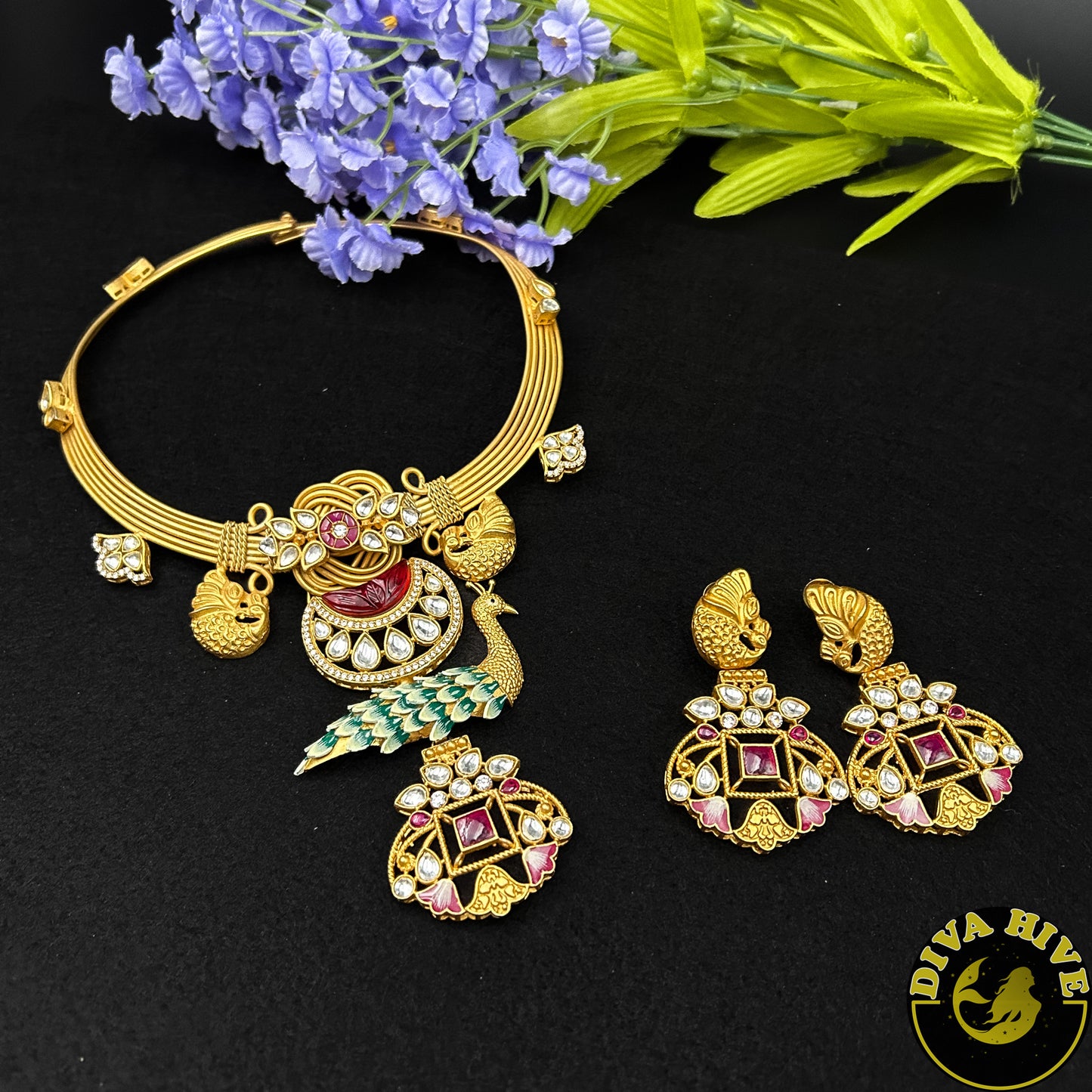 Aarzoo Peacock Hasli - Necklace -925Silver, featured, Fusion, Necklace - Divahive