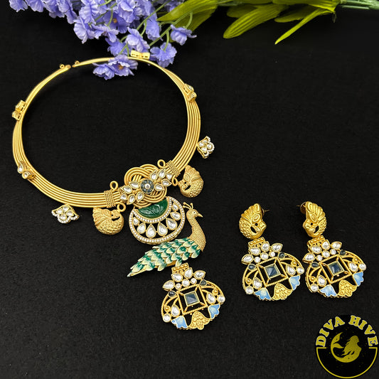 Aarzoo Peacock Hasli - Necklace -925Silver, featured, Fusion, Necklace - Divahive