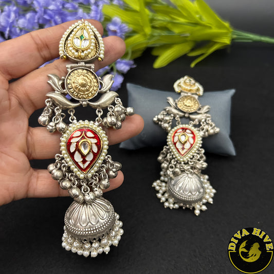 Moon Hanging Jhumka | Silver Jhumka | Diva Exclusive Earring - Earring -925Silver, Diva Exclusive, Earing, Earring, Fusion - Divahive