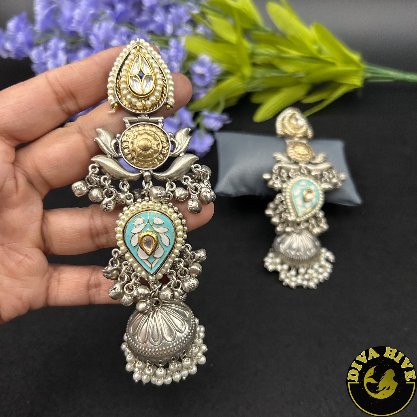 Moon Hanging Jhumka | Silver Jhumka | Diva Exclusive Earring - Earring -925Silver, Diva Exclusive, Earing, Earring, Fusion - Divahive