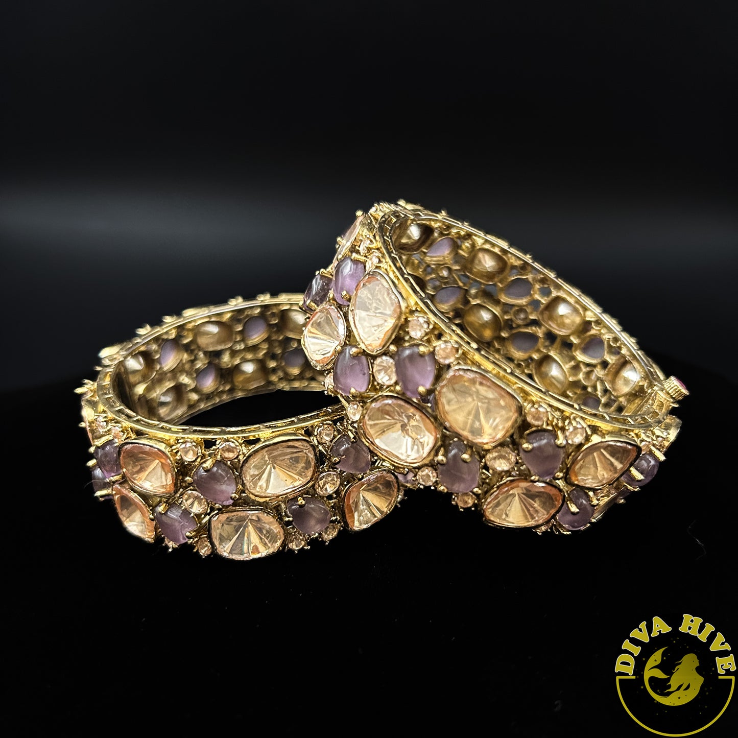 Nikhaar Uncut Kundan And Moissanite Bangle - Bangle -Bangle, Bracelet, Diva Exclusive, featured, moissanite - Divahive