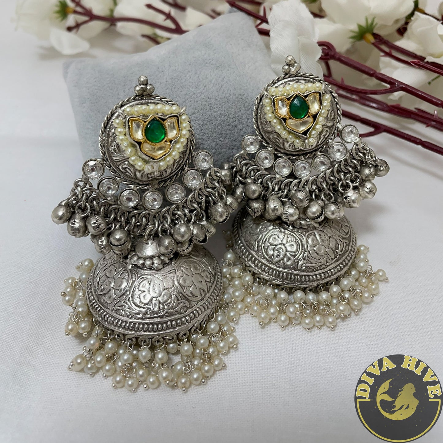 Silver Fusion Jhumka | Tribal Earring |Statement Jhumka | Moon Jhumka - Earring -925Silver, Diva Exclusive, Earing, Earring, Fusion - Divahive