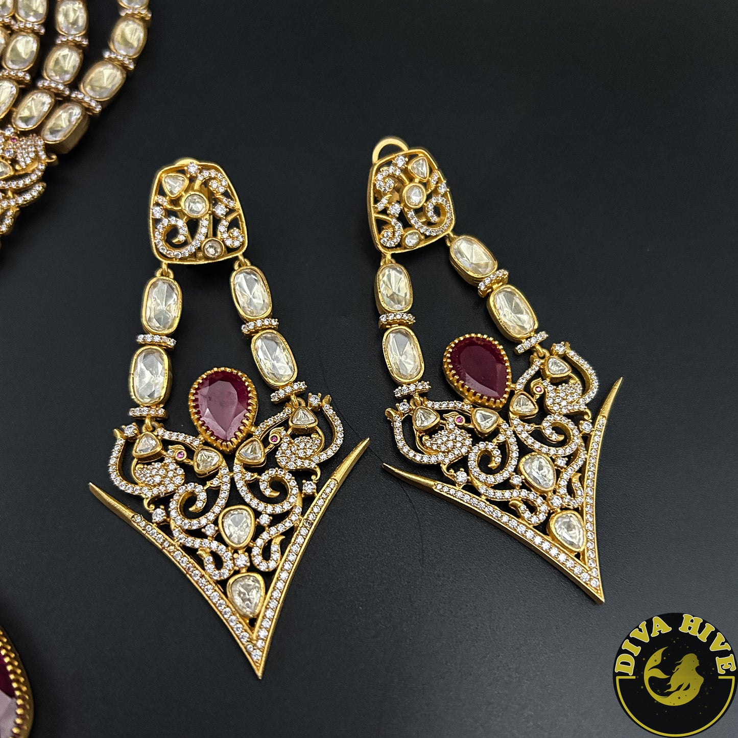 Kashish 22k Gold Plated Real Moissanite and Doublet Necklace Set - Necklace -22k Gold plated, Diva Exclusive, Doublet, Kundan, moissanite, Necklace - Divahive