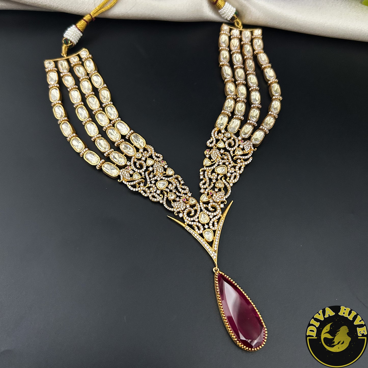 Kashish 22k Gold Plated Real Moissanite and Doublet Necklace Set - Necklace -22k Gold plated, Diva Exclusive, Doublet, Kundan, moissanite, Necklace - Divahive