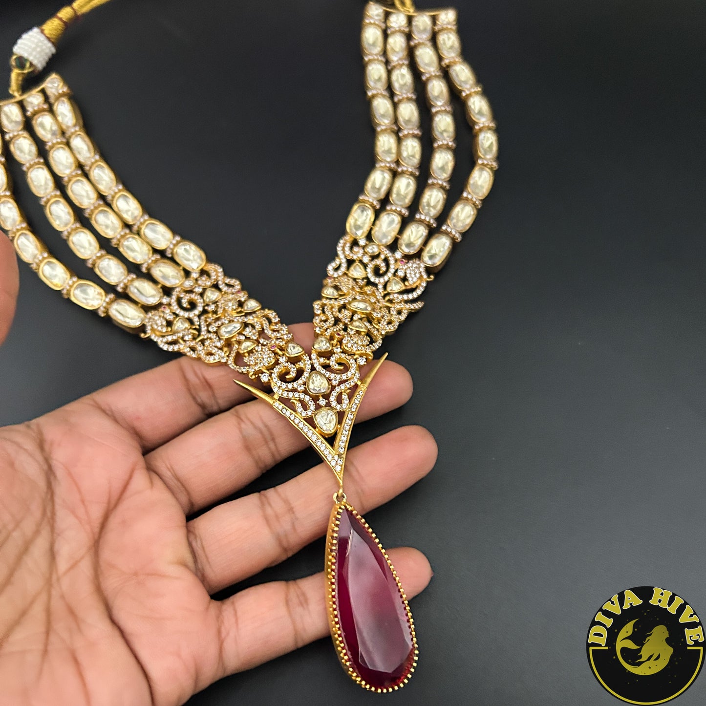 Kashish 22k Gold Plated Real Moissanite and Doublet Necklace Set - Necklace -22k Gold plated, Diva Exclusive, Doublet, Kundan, moissanite, Necklace - Divahive