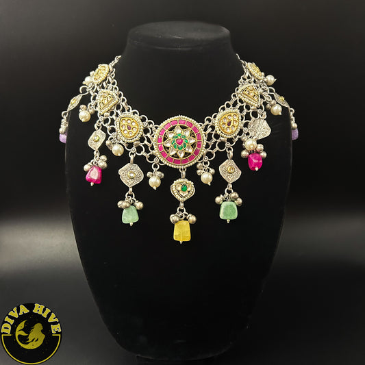 Kadiyan Pachi Fusion Necklace | Silver Necklace | Diva Exclusive Necklace - Necklace -925Silver, Diva Exclusive, Fusion, Necklace - Divahive