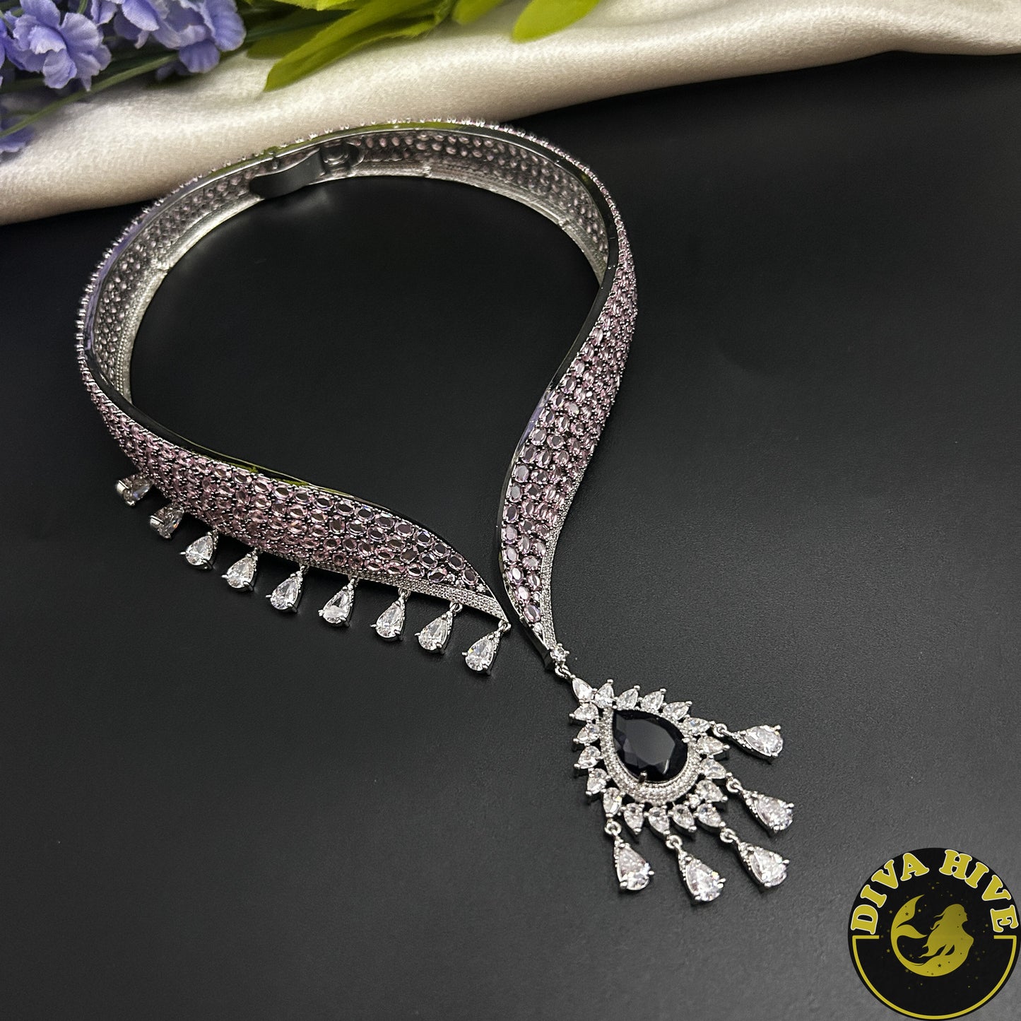 Ruhani AD/CZ Hasli Style Necklace - Necklace -Diva Exclusive, Kundan, Necklace - Divahive