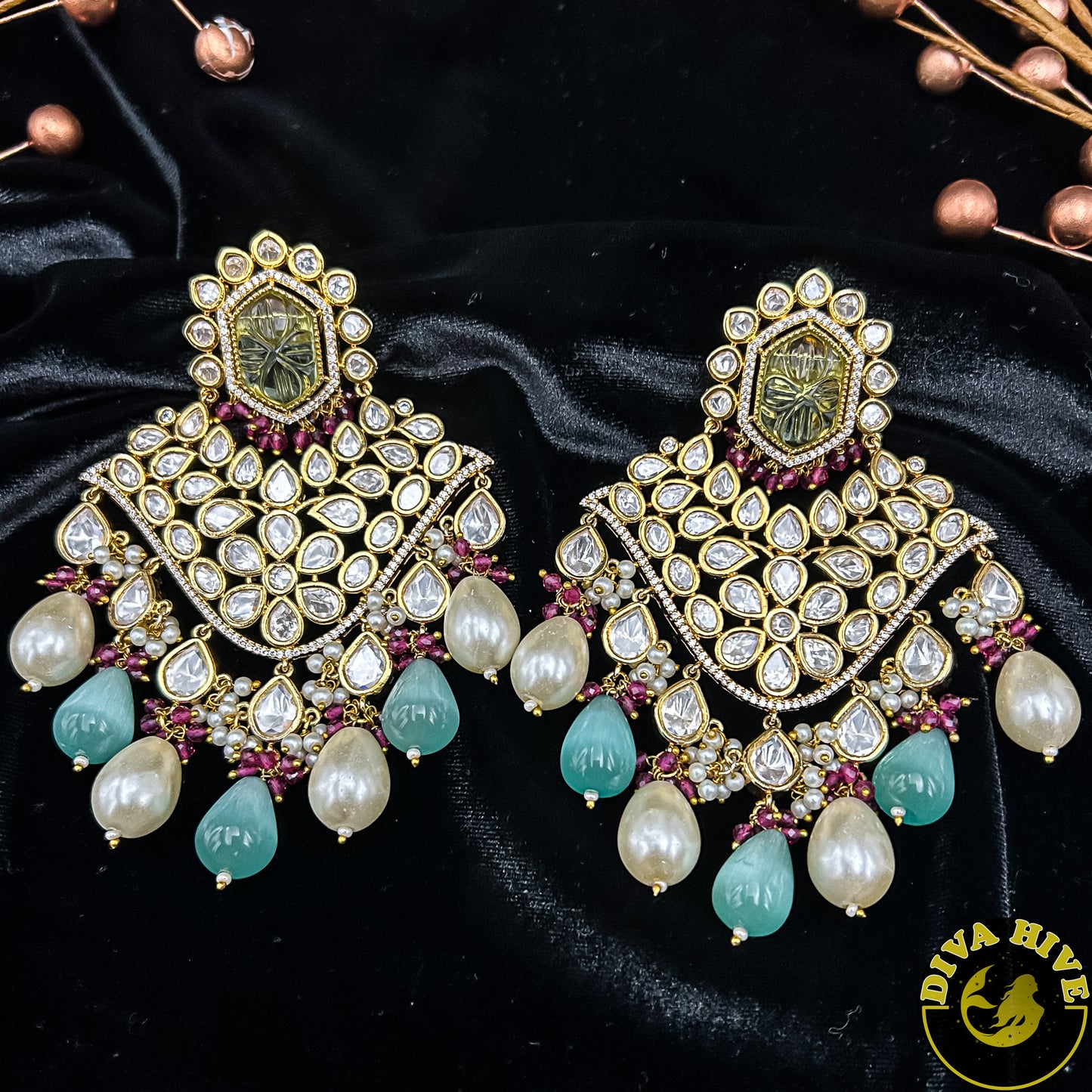 Dera Kundan Statement Earring - -Earring, Kundan - Divahive