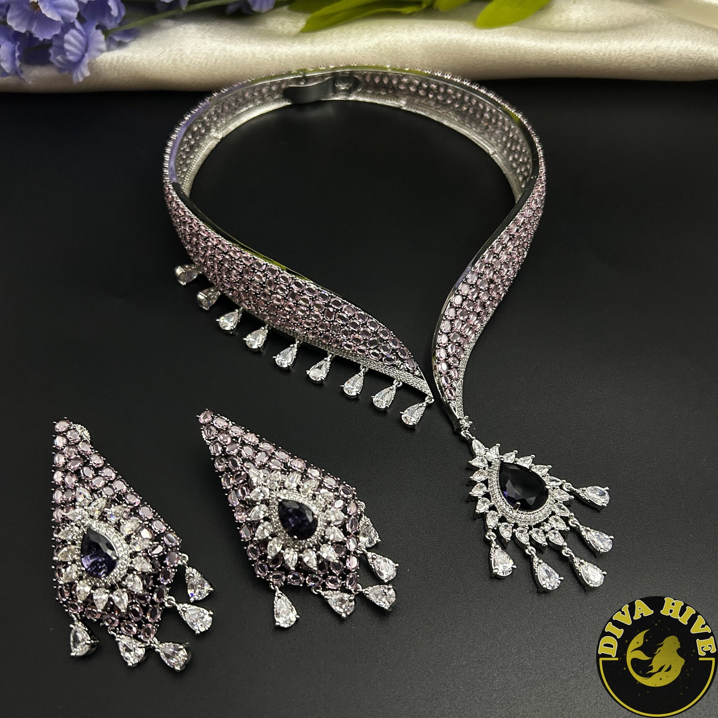 Ruhani AD/CZ Hasli Style Necklace - Necklace -Diva Exclusive, Kundan, Necklace - Divahive