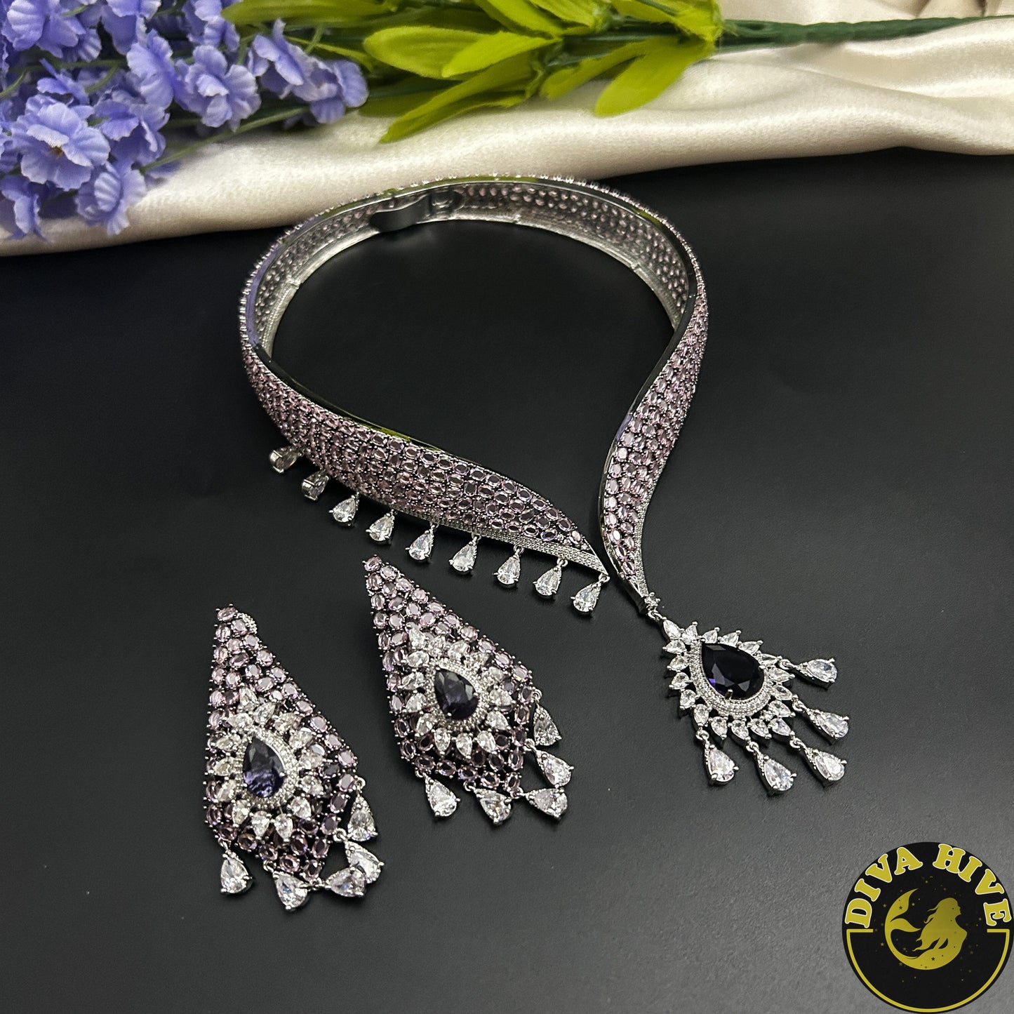 Ruhani AD/CZ Hasli Style Necklace - Necklace -Diva Exclusive, Kundan, Necklace - Divahive