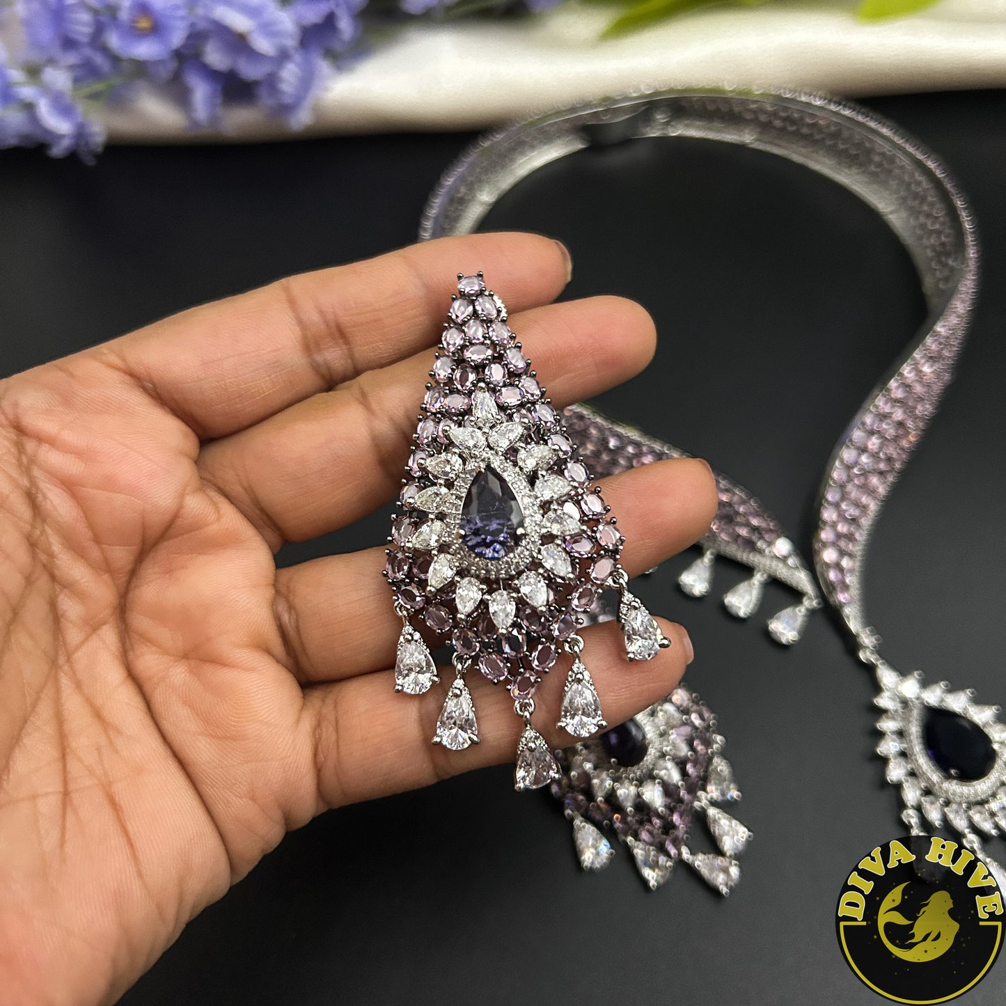 Ruhani AD/CZ Hasli Style Necklace - Necklace -Diva Exclusive, Kundan, Necklace - Divahive