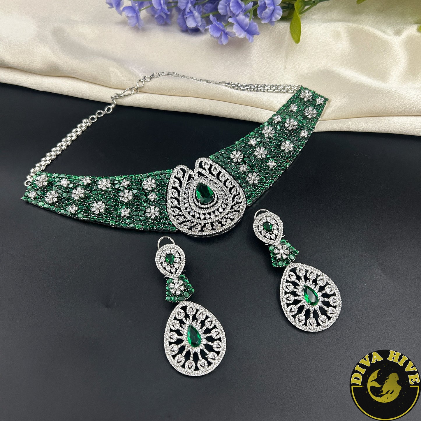 Pashmina AD/CZ Choker - Necklace -Diva Exclusive, Kundan, Necklace - Divahive