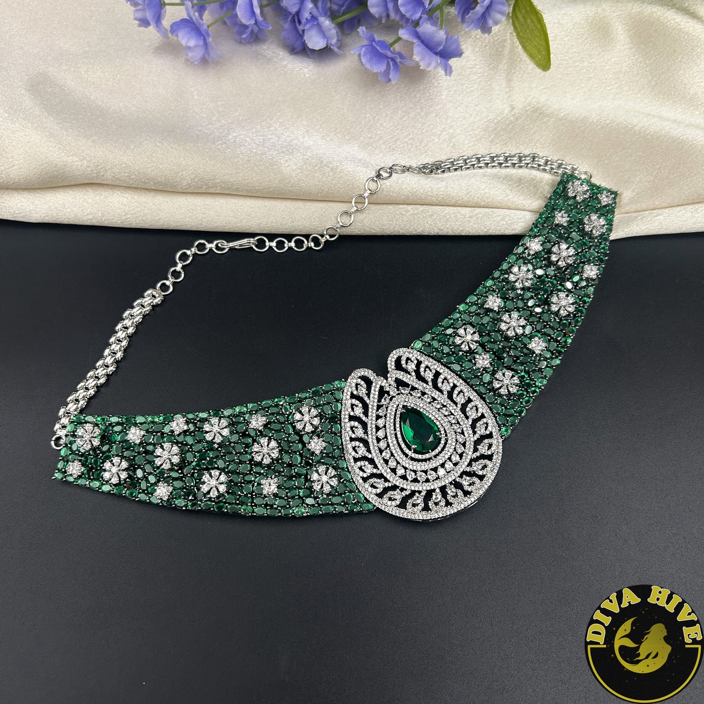 Pashmina AD/CZ Choker - Necklace -Diva Exclusive, Kundan, Necklace - Divahive