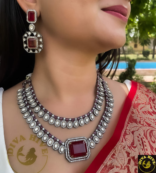 Sabyasachi Inspired Statement Polki Kundan Necklace with Doublet Stone - Necklace -Doublet, Necklace - Divahive