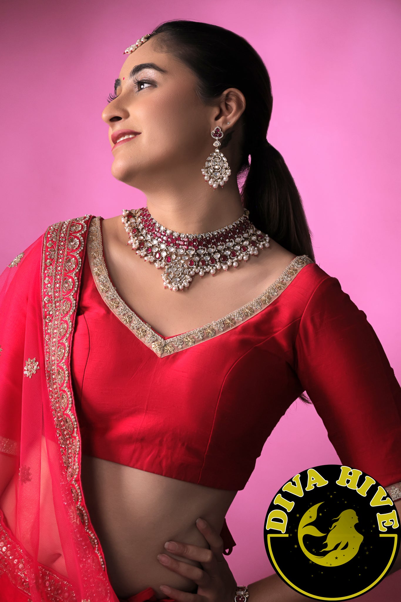 Saachi Moissanite 22K Gold Plated Choker Set -  -["24K Gold Plated","Diva Exclusive","featured","Kundan","moissanite","Necklace"] - Divahive