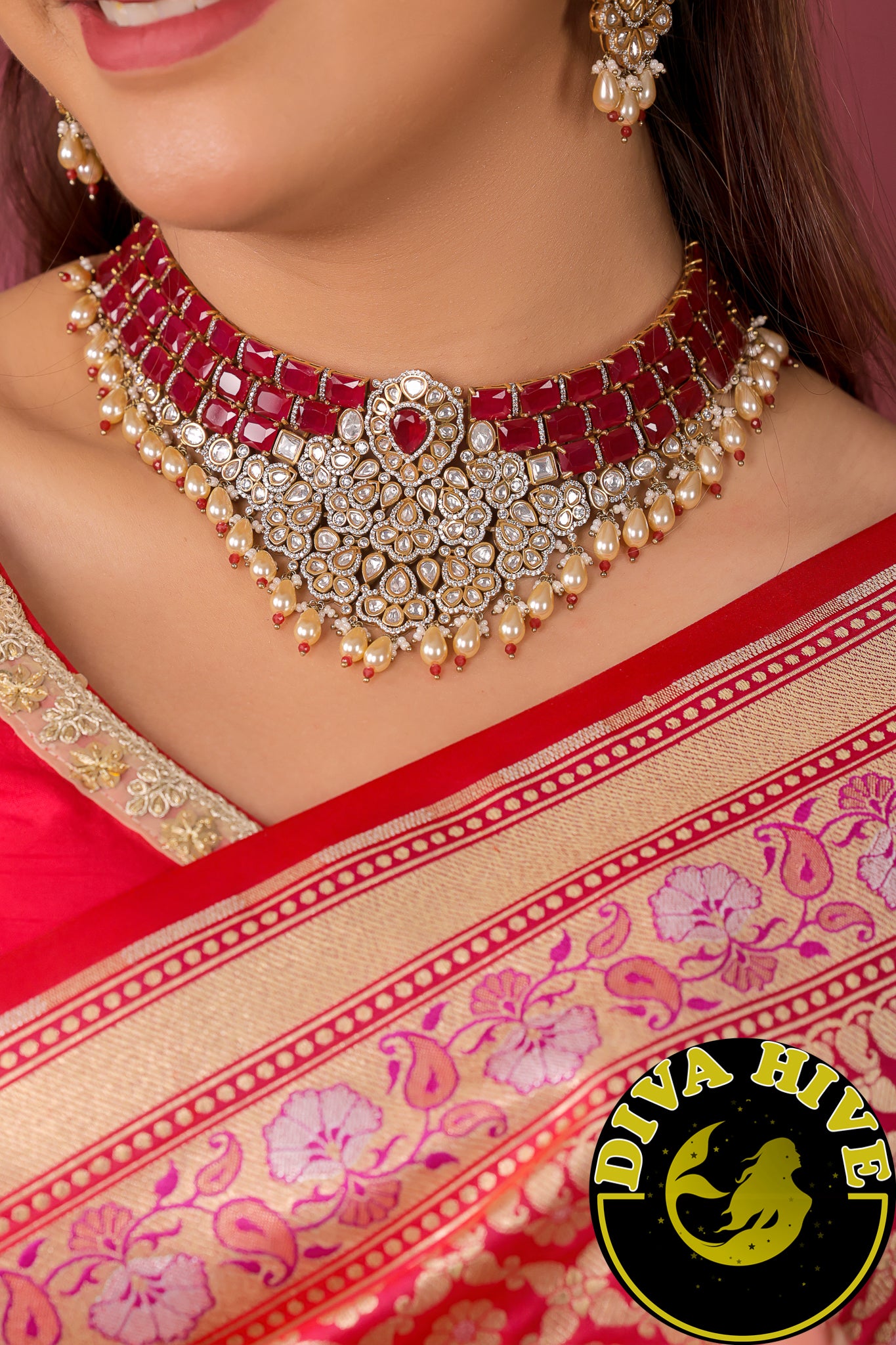 Paakhi Moissanite 22K Gold Plated Necklace Set -  -["24K Gold Plated","Diva Exclusive","featured","Kundan","moissanite","Necklace"] - Divahive