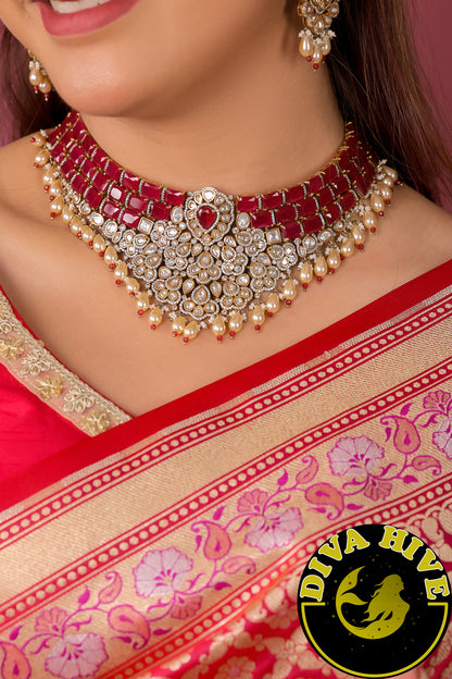 Paakhi Moissanite 22K Gold Plated Necklace Set -  -["24K Gold Plated","Diva Exclusive","featured","Kundan","moissanite","Necklace"] - Divahive