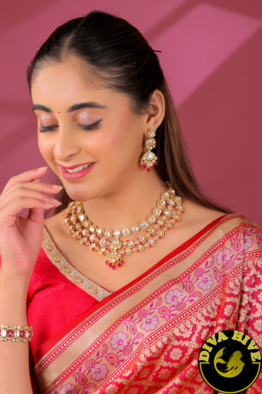Noor Gold Plated Moissanite Polki Necklace Set