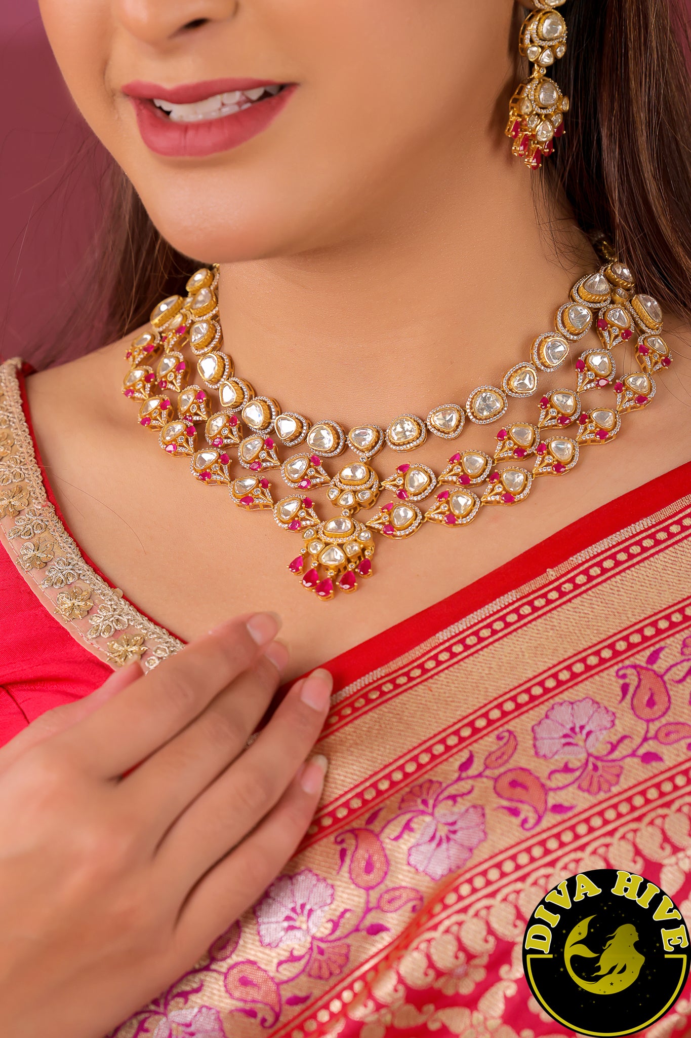 Noor Gold Plated Moissanite Polki Necklace Set