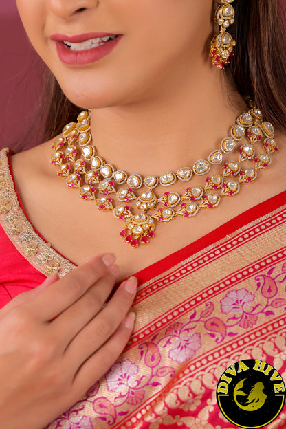 Noor Gold Plated Moissanite Polki Necklace Set