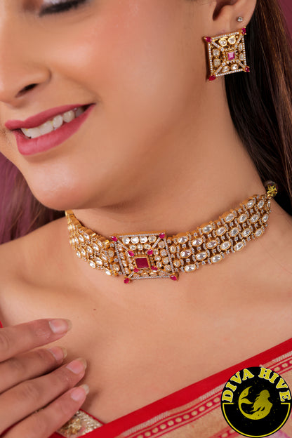 Ziyaa 22K Gold Plated Moissanite Choker