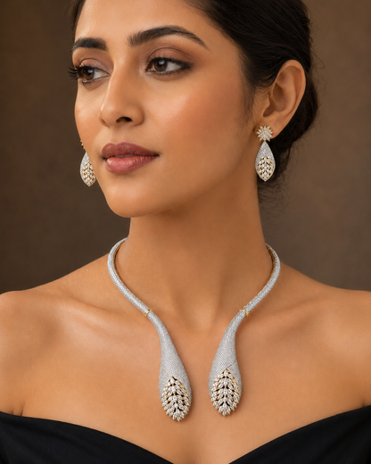 Kaynaat AD/CZ Dangling Hasli - Necklace -AD/CZ, Choker, Diva Exclusive, Necklace - Divahive