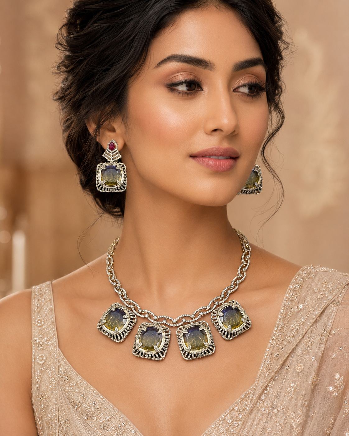 Ziya Stone Choker Set - Necklace -Choker, Doublet, Kundan, moissanite, Necklace - Divahive