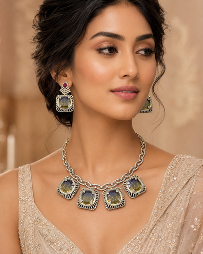 Ziya Stone Choker Set - Necklace -Choker, Doublet, Kundan, moissanite, Necklace - Divahive