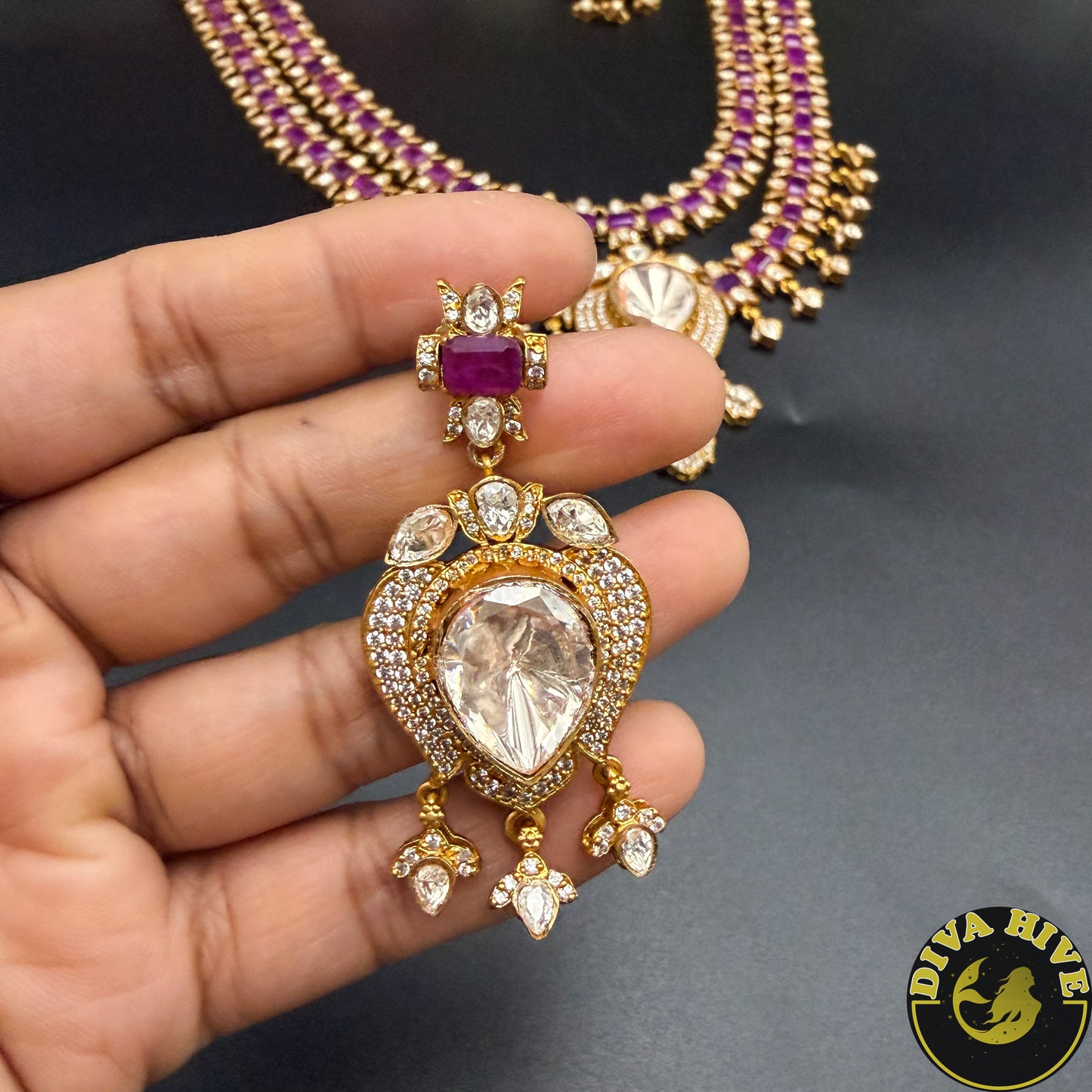 Pashmina Two Layered Moissanite Doublet Necklace Set