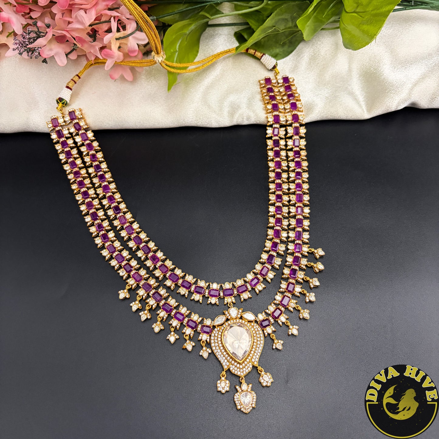 Pashmina Two Layered Moissanite Doublet Necklace Set