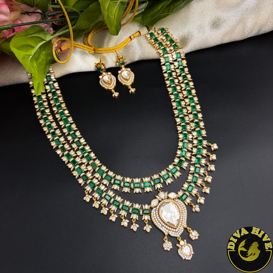 Pashmina Two Layered Moissanite Doublet Necklace Set