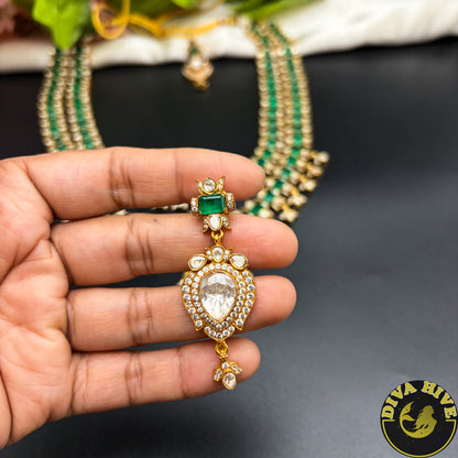 Pashmina Two Layered Moissanite Doublet Necklace Set