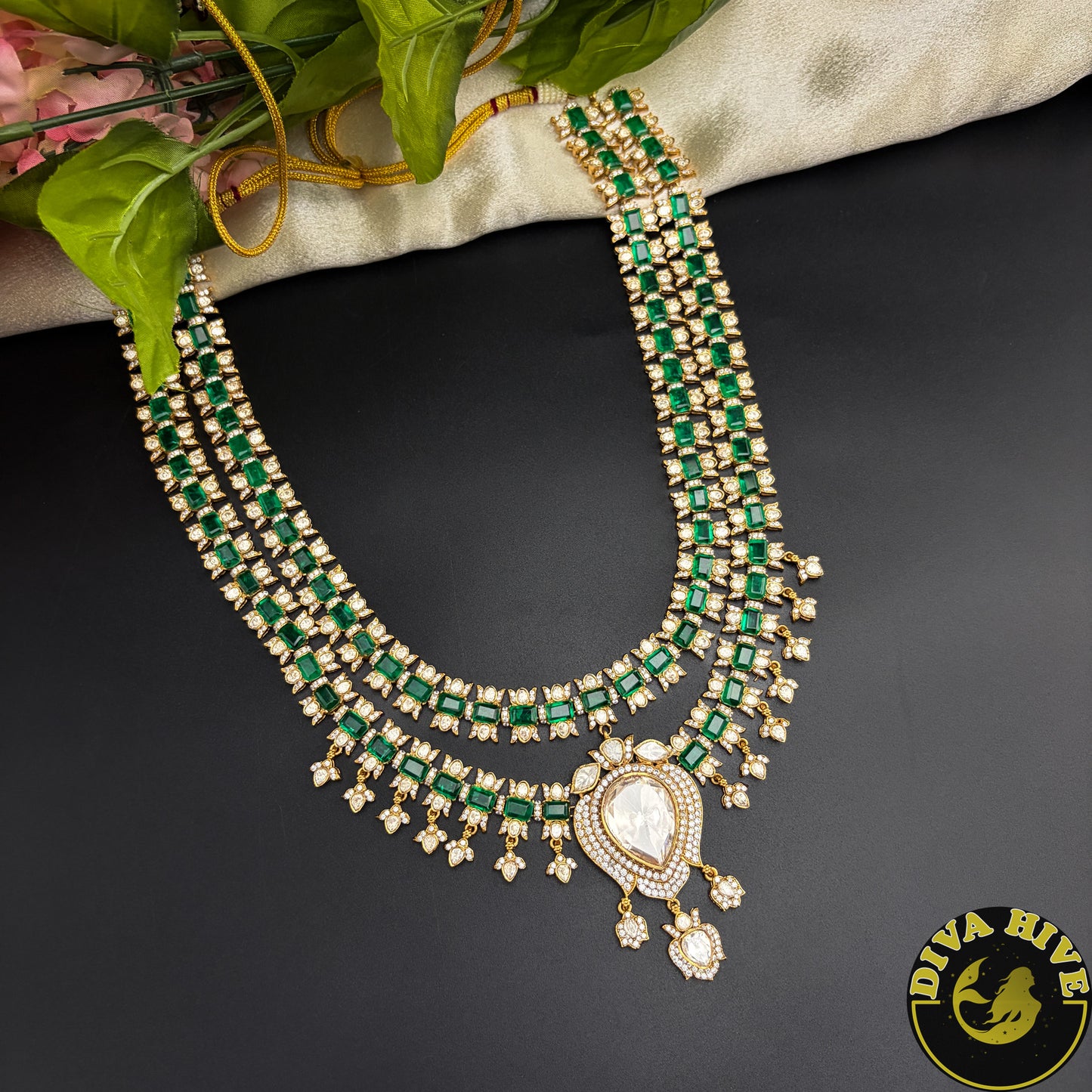 Pashmina Two Layered Moissanite Doublet Necklace Set