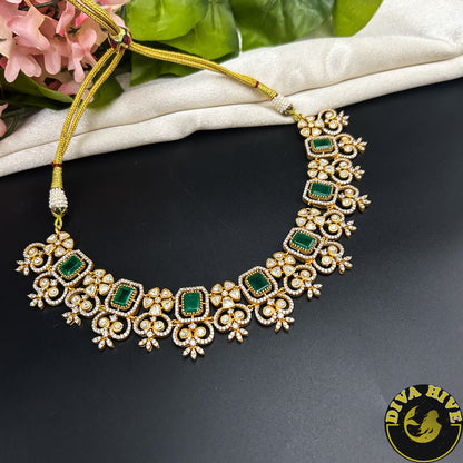 Saachi Moissanite Doublet 22K Gold Plated Necklace Set