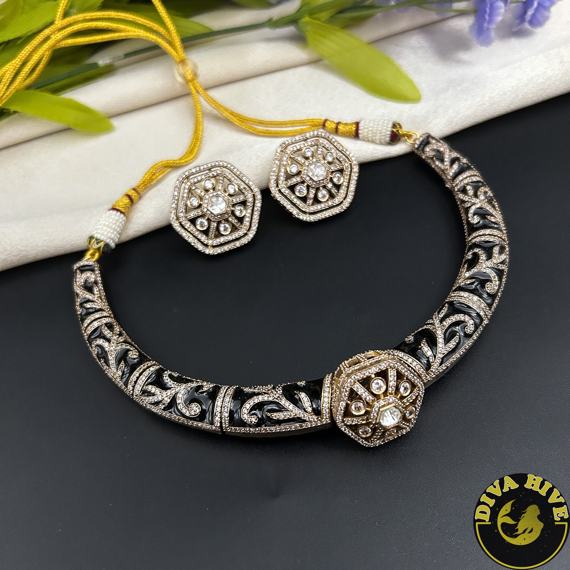 Malhari Meenakari Moissanite Hasli Necklace - Necklace -["Diva Exclusive","featured","moissanite","Necklace"] - Divahive
