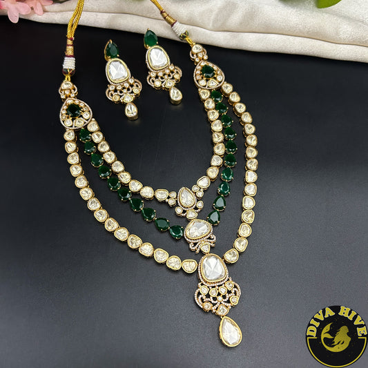 Kaaynat 22K Gold Plated Layered Moissanite Doublet Necklace Set