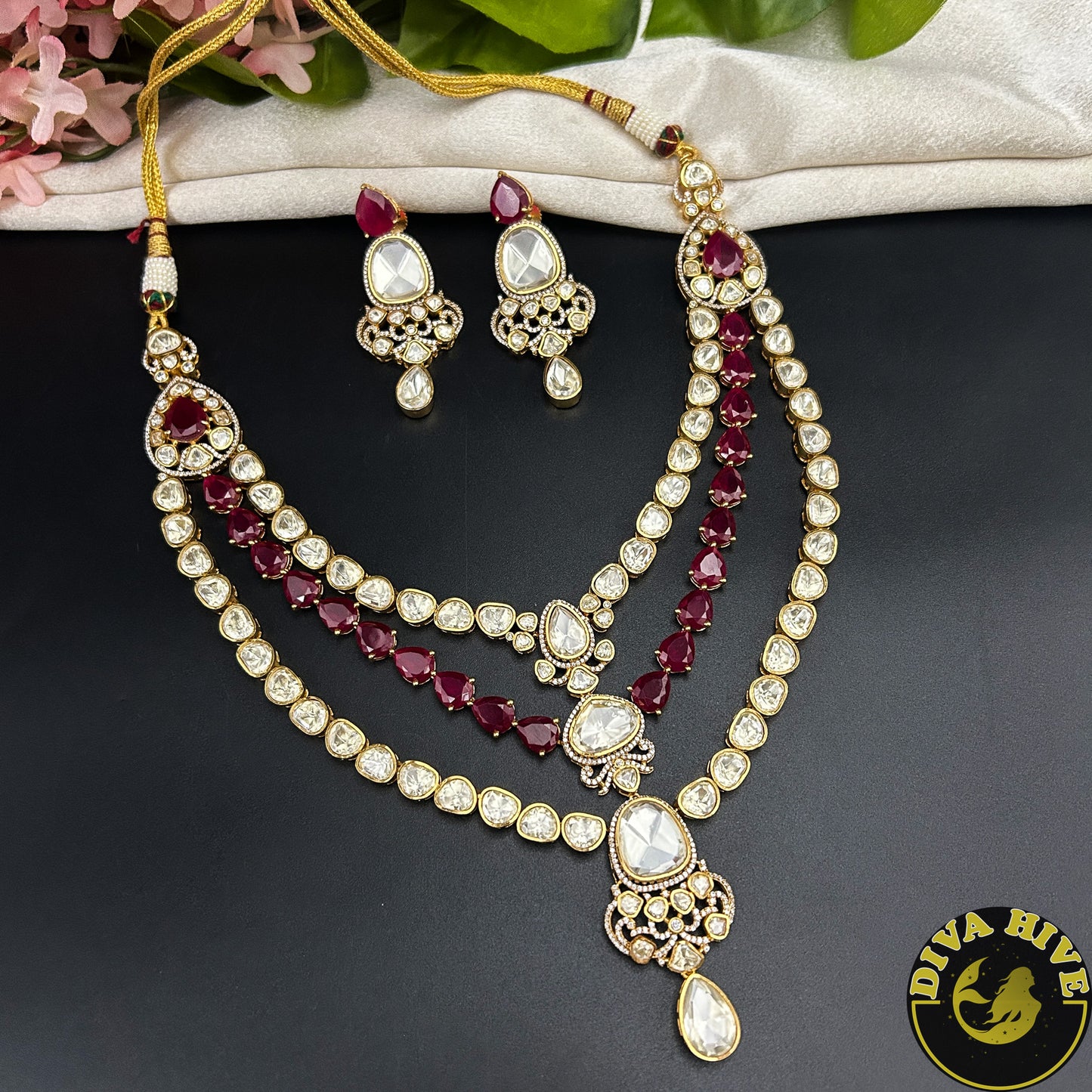 Kashish 22k Gold Plated Real Moissanite and Doublet Necklace Set