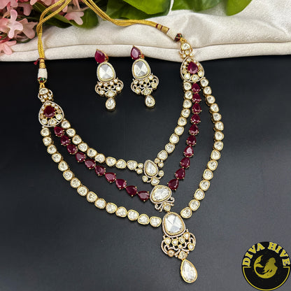 Kashish 22k Gold Plated Real Moissanite and Doublet Necklace Set