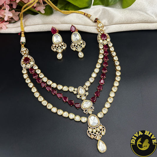 Kaaynat 22K Gold Plated Layered Moissanite Doublet Necklace Set