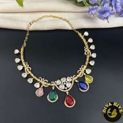 Zoha Moissanite and Doublet  Necklace - Necklace -Diva Exclusive, Doublet, Kundan, moissanite, Necklace - Divahive