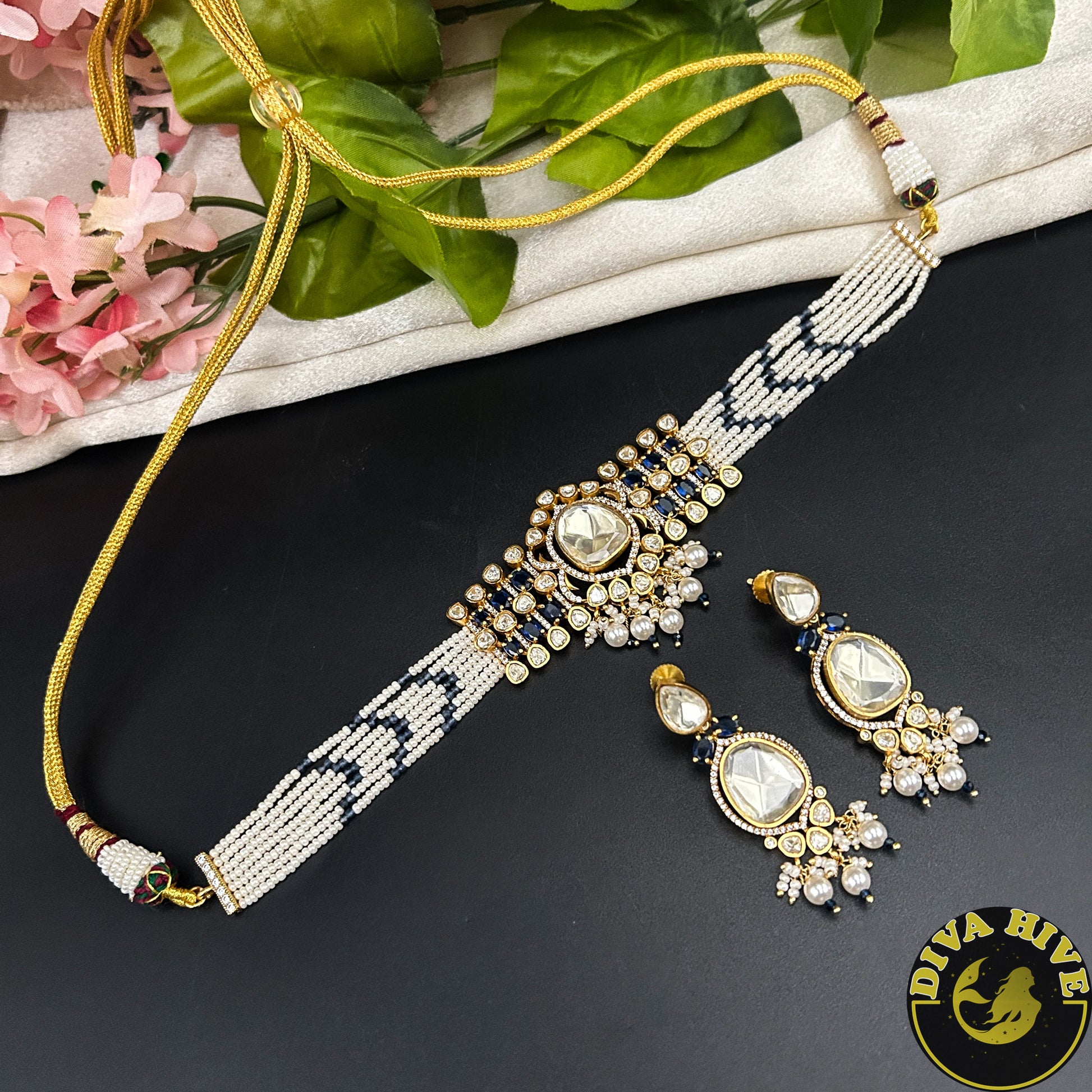 Paakhi  22K Gold Plated Moissanite Choker Set -  -["24K Gold Plated","Diva Exclusive","featured","Kundan","Necklace"] - Divahive