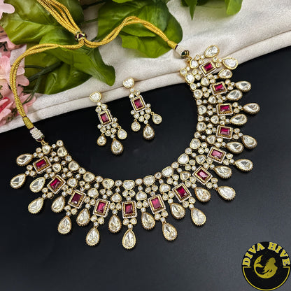 Ruhani Bridal/Semi Bridal 22k Gold Plated Moissanite  Necklace Set
