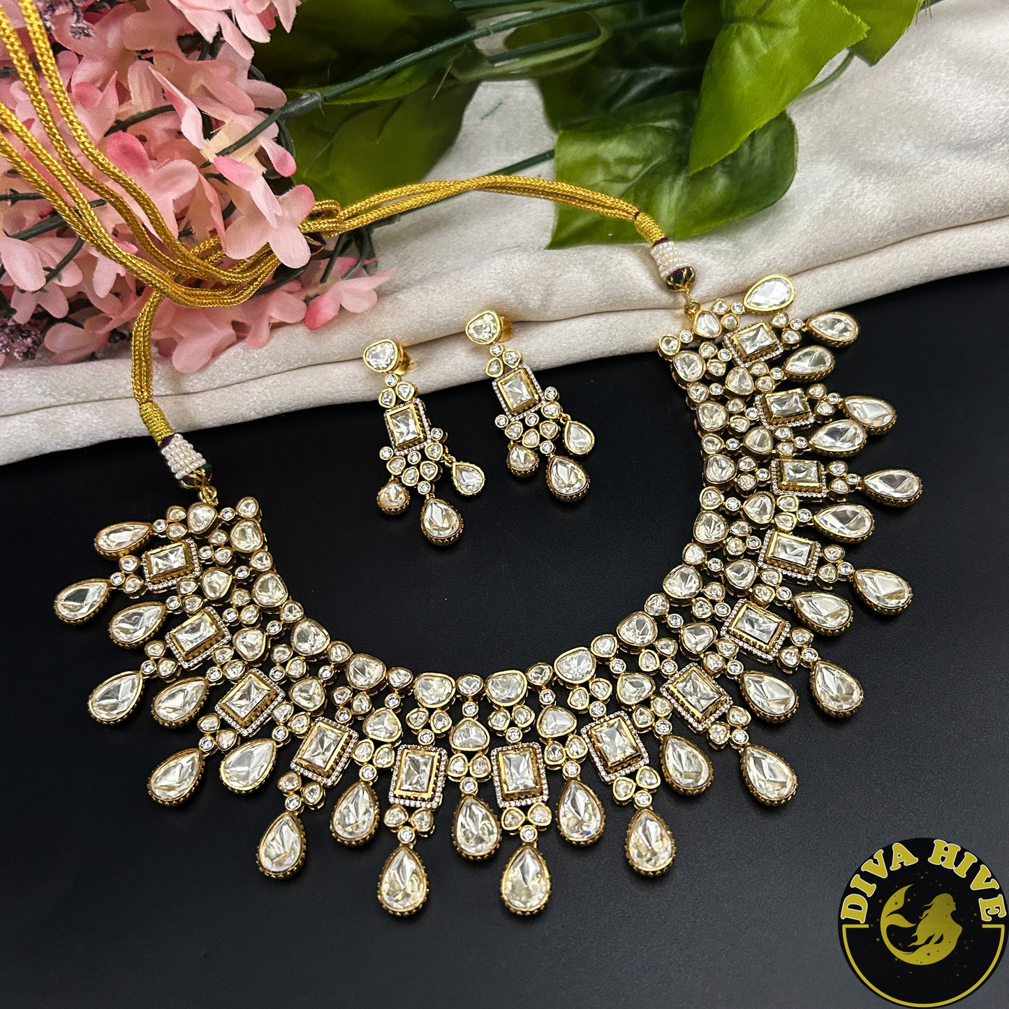 Ruhani Bridal/Semi Bridal 22k Gold Plated Moissanite  Necklace Set
