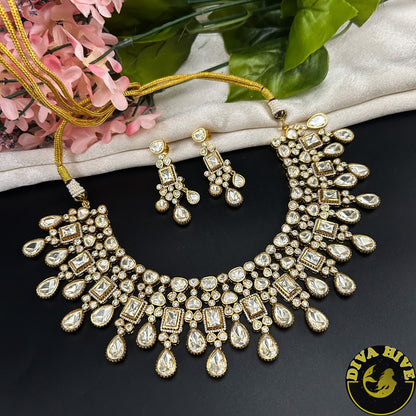 Ruhani Bridal/Semi Bridal 22k Gold Plated Moissanite  Necklace Set